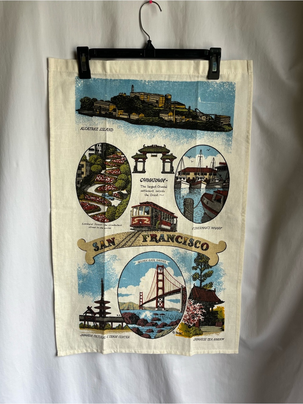 San Francisco Scenic Linen/Cotton Tea Towel - Blue & Cream